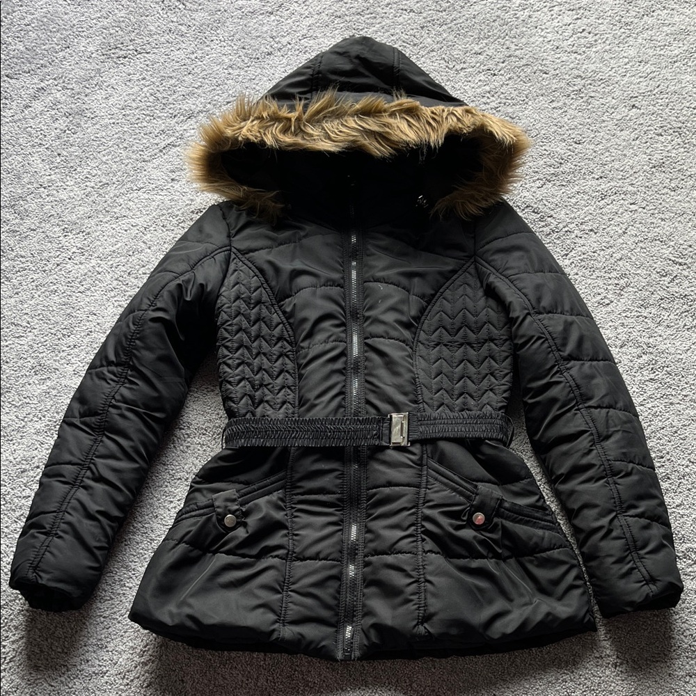 Rampage Black Quilted Jacket with Faux Fur